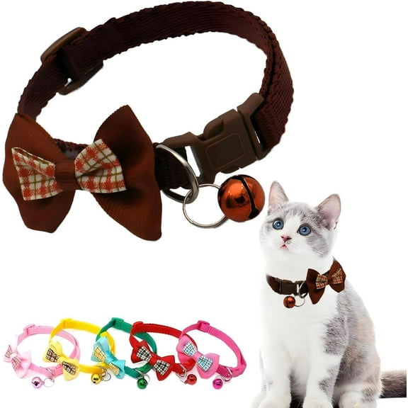 XSmall Dog Collar Boy, Kitten Bell Collar Nylon Bow Tie Male Cat Collar Plastic Buckle Adjustable for XXS XS XSmall Puppy Dogs