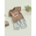thumbnail image 2 of Inevnen Infant Boy Summer Clothes Suits Letter Print Short Sleeve Crew Neck T-Shirts and Elastic Waist Shorts 2Pcs Set, 2 of 7