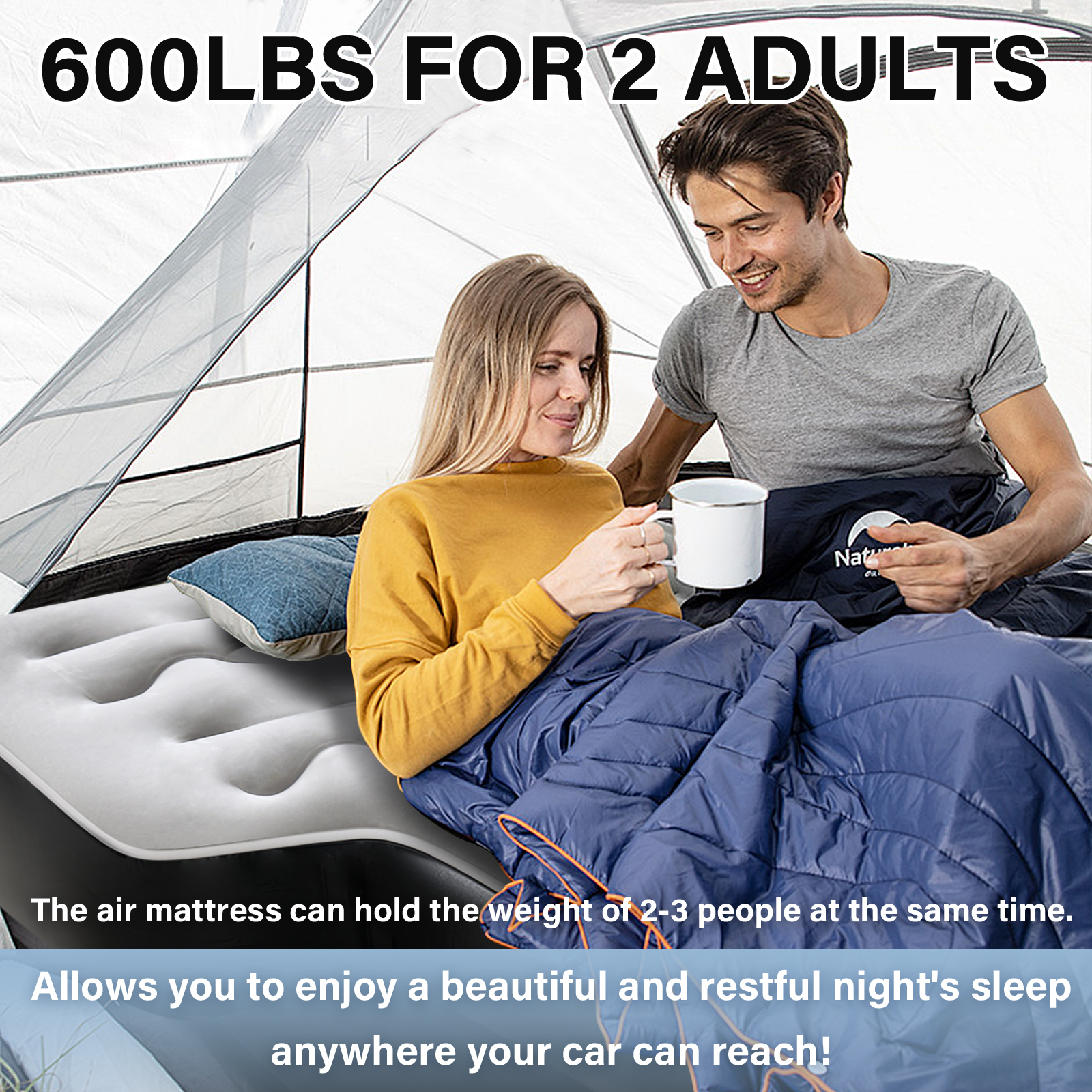 Coverado Air Mattress for SUV, Thickened Flocking Travel Camping Bed with Electric Pump, Inflatable Bed for SUV Trunk, Gray