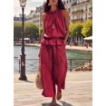 thumbnail image 5 of Women'S Linen 2 Piece Outfits Sleeveless Ruffle Top Wide Leg Pants Summer Loungewear Beach Sets XXL, 5 of 8