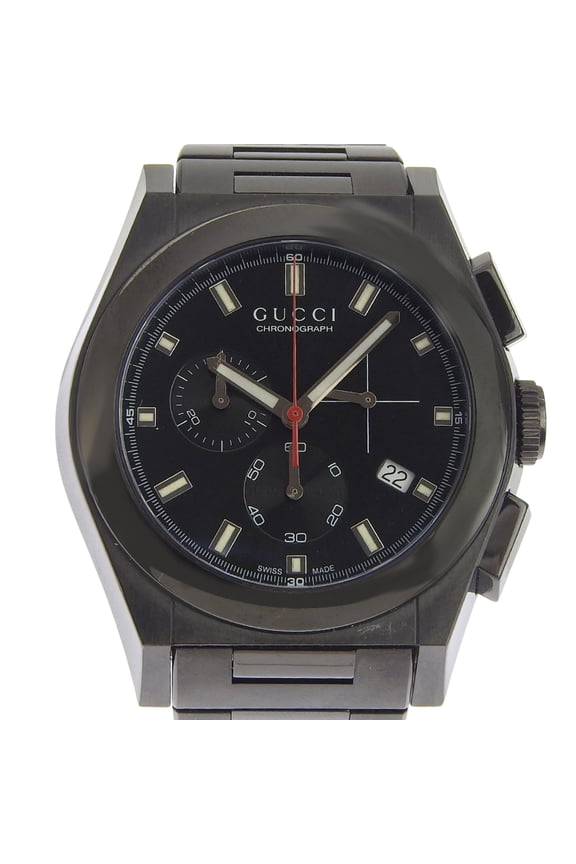 Pre-Owned Gucci Pantheon Men's Watch, 115.2 Stainless Steel, Black Quartz Chronograph, Dial