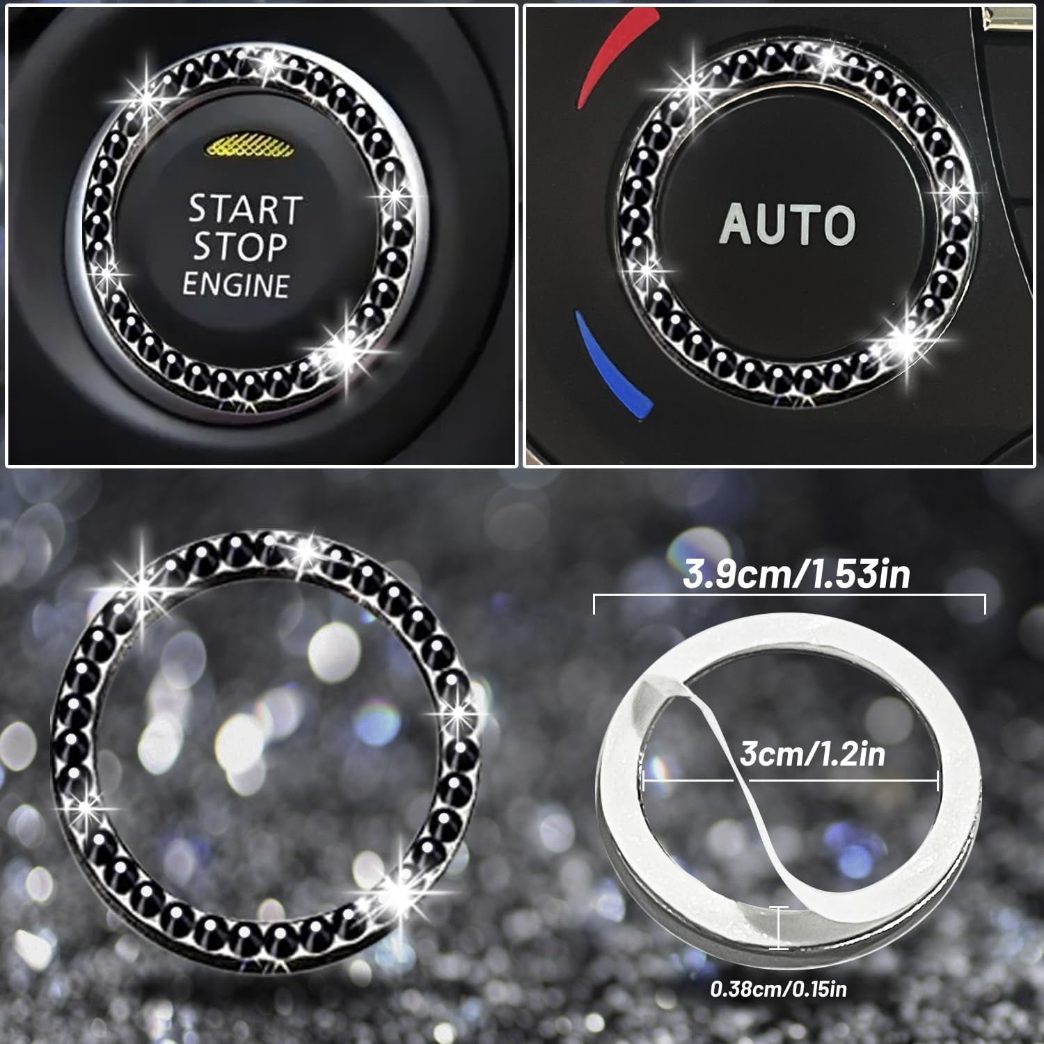 27 PCs Black Bling Car Accessories Set for Women, Bling Steering Wheel Covers Universal Fit 15 Inch, Bling License Plate Frame, Bling Phone Holder, Bling Car Coasters (Black Diamond)