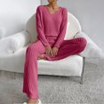 thumbnail image 6 of ibuvkizy Two Piece Sets for Women 2025 New Fashionable Casual Straight Leg Pants with Loose V-neck Knitted Sleeve Hot Pink,M, 6 of 9