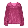 thumbnail image 3 of T Shirts for Women Womens Sequin Top Red Long Sleeve Sparkly Outfits for Women Shiny Tops Evening Tops Sparkly Holiday Tops for Women, 3 of 4