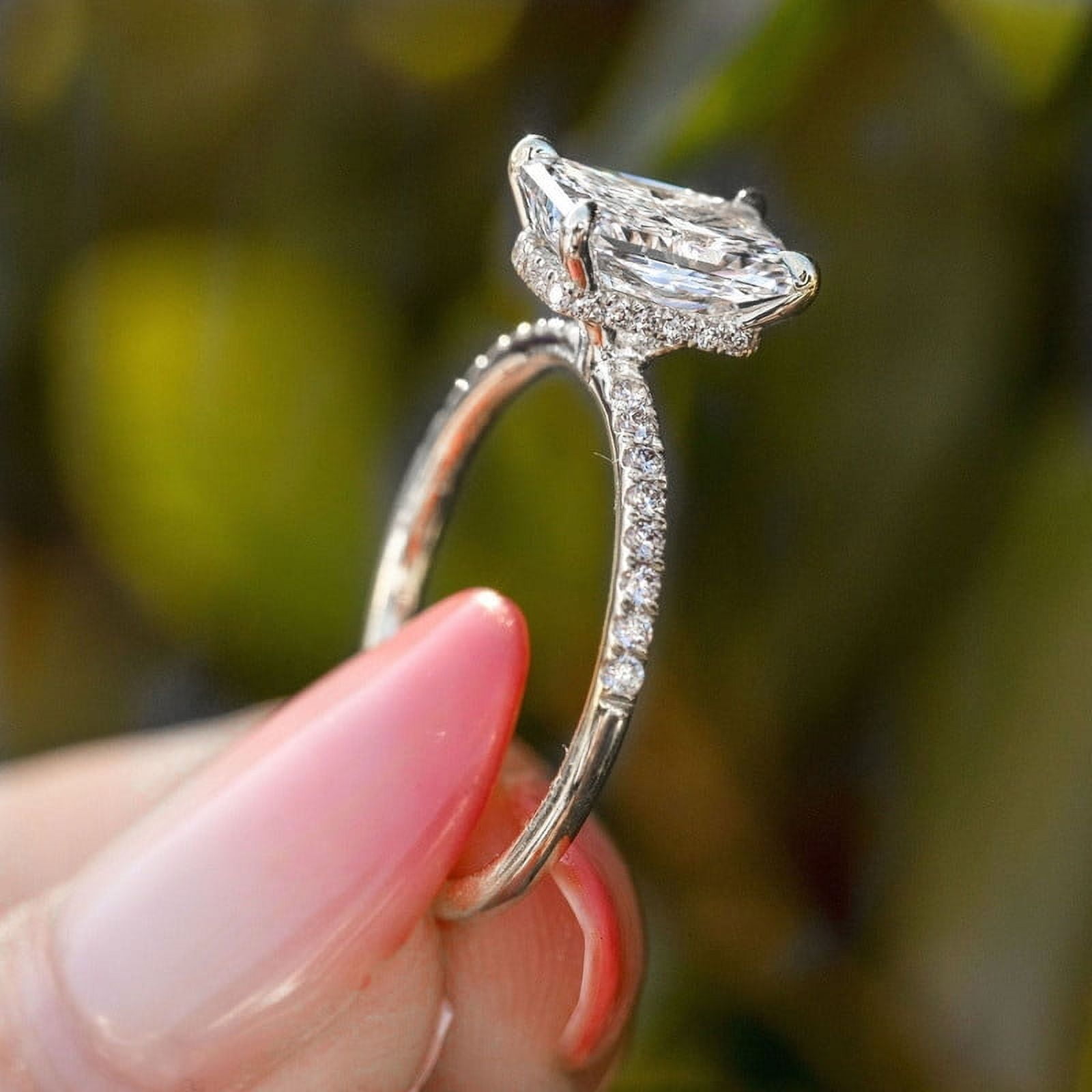 solitaire jewels 3CT Radiant Moissanite Hidden Halo Engagement Ring For Women, 10K White Gold
