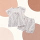 thumbnail image 4 of Conjunto de verano para niñas, cuello redondo, manga corta, estampado floral pequeño con lazo, material de gasa, pijama cómodo y transpirable de dos piezas para niñas pequeñas, conjunto de algodón par, 4 of 5