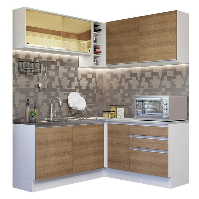 Cocina Integral de Esquina Madesa Glamy 329cm Blanco/Marrón