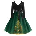 thumbnail image 7 of Women's Casual Fashion V-Neck Long Sleeved Retro Christmas Print Retro Dress, Holiday Print, Audrey Style, Party Wear, Casual Dress, Festive,Army Green,L, 7 of 7