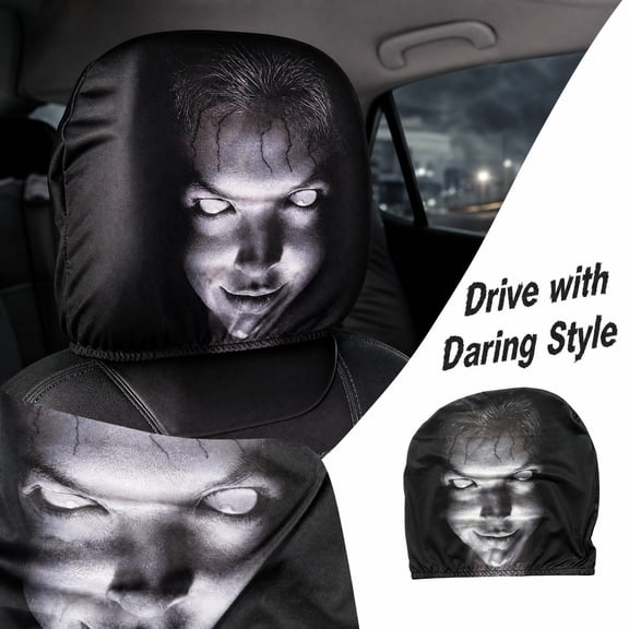 Black Stretch Car Seat Cover with Horror Face Print, Versatile Car Interior Accessories for Daily Driving, 2 Pack Car Seat Covers
