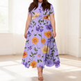 thumbnail image 2 of LWavelet Women's Plus Size Vintage Green Maxi Dress Short Sleeve Tie Waist Casual Lace Trim Dress with Pockets Purple 2XL, 2 of 7