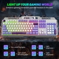 thumbnail image 3 of Teclado para Juegos con 104 Teclas RGB Iluminadas, Panel Totalmente Metálico E Impermeable IPX3 con Reposamuñecas Desmontable - Teclado con Cable USB para Computadora con Windows PC Gamer, Morado y B, 3 of 7