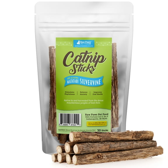 Raw Paws Silvervine Cat Chew Sticks (30-ct) Silvervine Cat Toys for Indoor Cats - Matatabi Cat Chew Sticks - Silvervine Sticks for Cats of all Ages, Breeds and Sizes