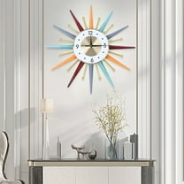 56CM Vintage Sunburst Wall Clock, Metal, Space-saving, 3D Colorful Hollow Decor Wall Clock for Living Room