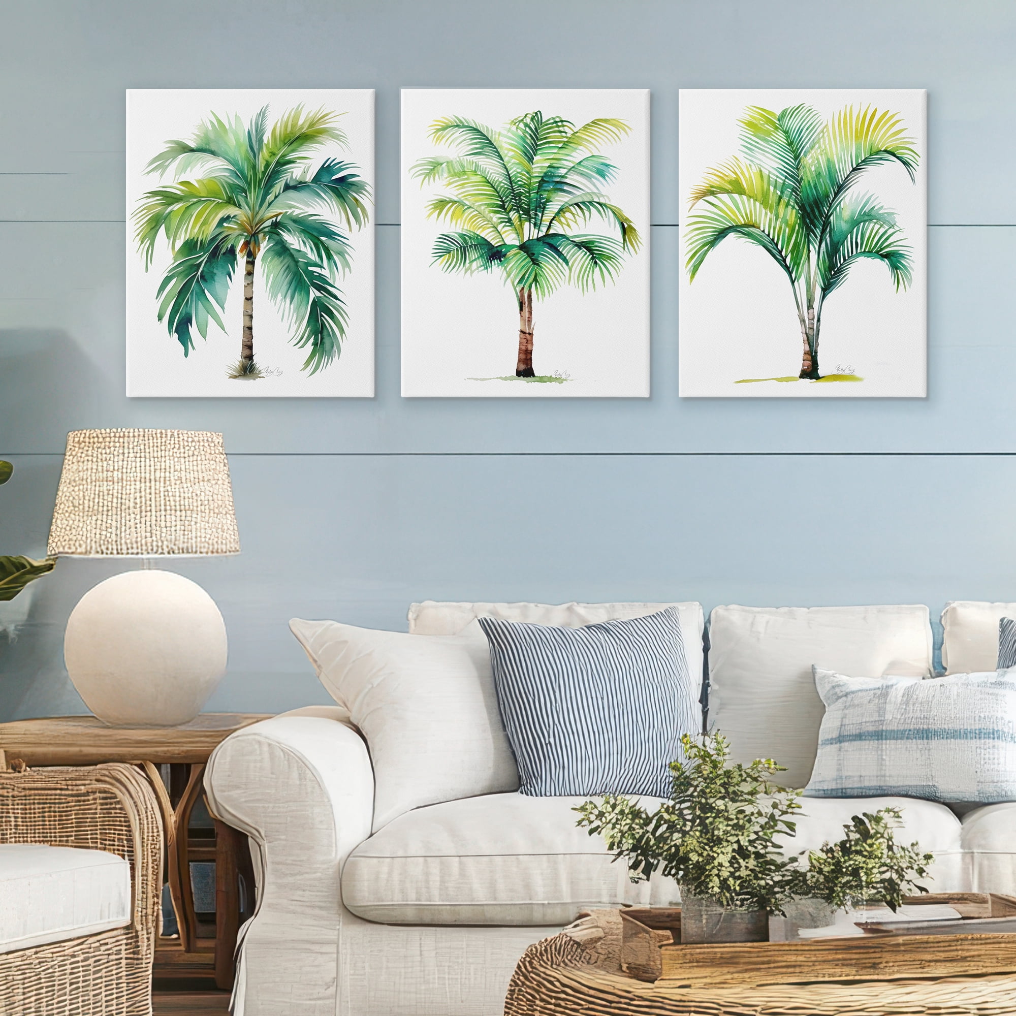Stupell Industries Exotic Lagoon Palms 3 Piece Canvas Wall Art Set, design by Shelly Craig