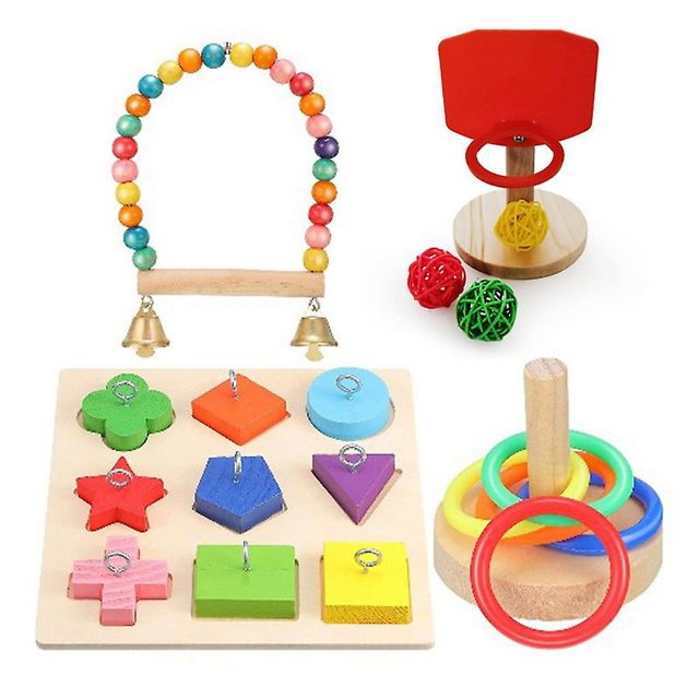 Juego de Juguetes para Aves YONGSHENG 4 Piezas Madera Plástico