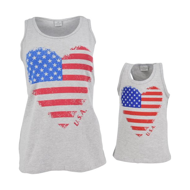Unique Baby Unique Baby Girls Mommy & Me 4th of July Heart Tank Tops