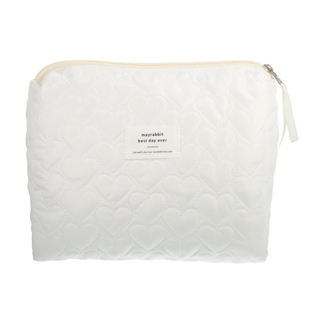 Ofertas Únicas 1 Pc Bolsa de Maquillaje Portátil en Forma de Corazón para Vacaciones, Camping, Bodas, Gimnasio, Poliéster Blanco