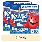 (2 pack) Kool-Aid Jammers Artificially Flavored Drink, 10 Pouches, for School Lunches and On-the-Go Hydration, Blue Raspberry Flavor, Excellent Source of Vitamin C, 6 fl oz