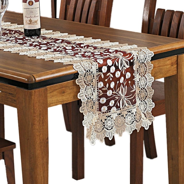 Camino de mesa de encaje bordado con patrón Floral, camino de mesa rectangular de poliéster para decoración de tocador de comedor en casa