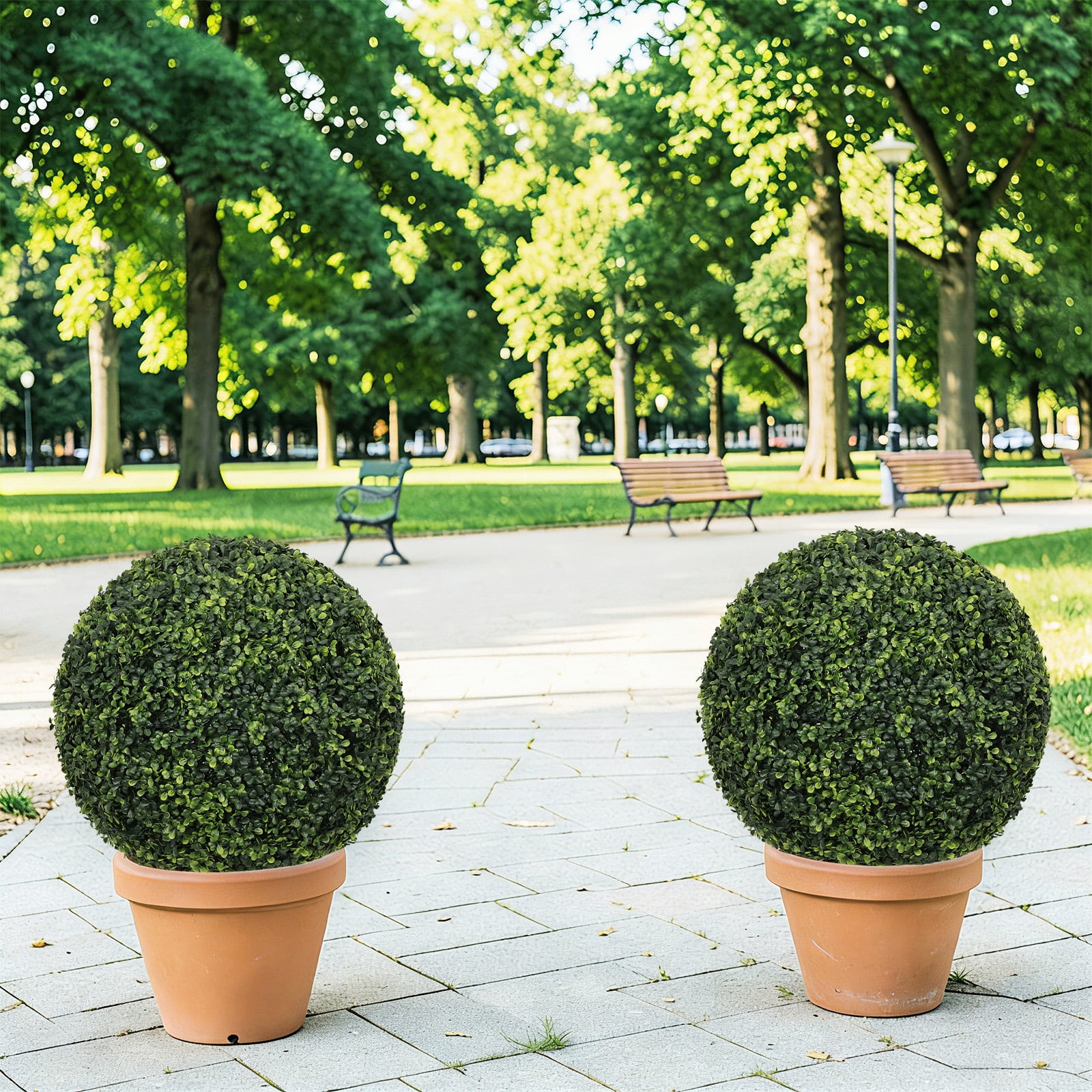 Artificial Topiary Balls, 18.5 Inch Faux Boxwood Decorative Green Spheres for Garden Front Porch Yard Patio, Green