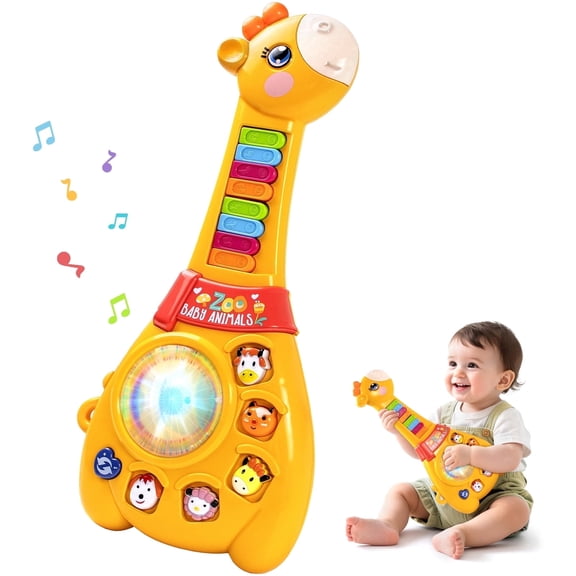 Marstone Toys for 1 2 Year Old Boy and Girl Birthday Gift: Baby Musical Guitar Piano Toys 12-18 Month with Animal Sound and Light, 1st First Learning Educational Gift for Toddlers