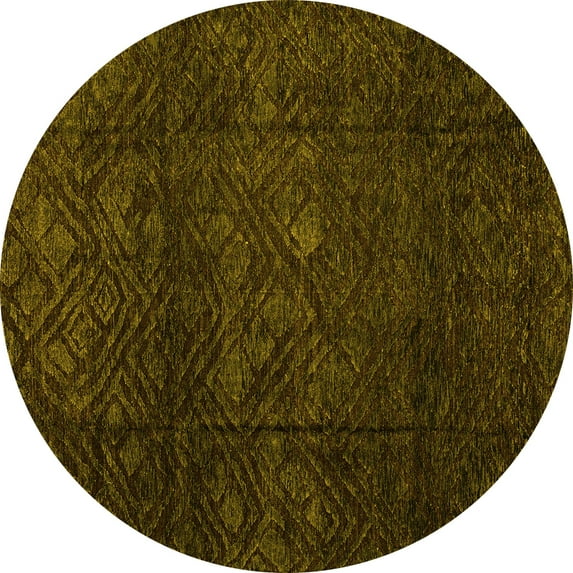 Ahgly Company Indoor Round Abstract Yellow Modern Area Rugs, 8' Round