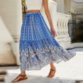 thumbnail image 5 of Women Boho Vintage Floral Print Long Skirt Summer Tiered Maxi Skirt Blue S, 5 of 7
