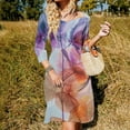 thumbnail image 3 of Abstract Xray Flower Collection Orange Purple Sweetheart Knot Flared Dress Fashion Design Large Size Loose Dress Spring Summer Women Dress, 3 of 9