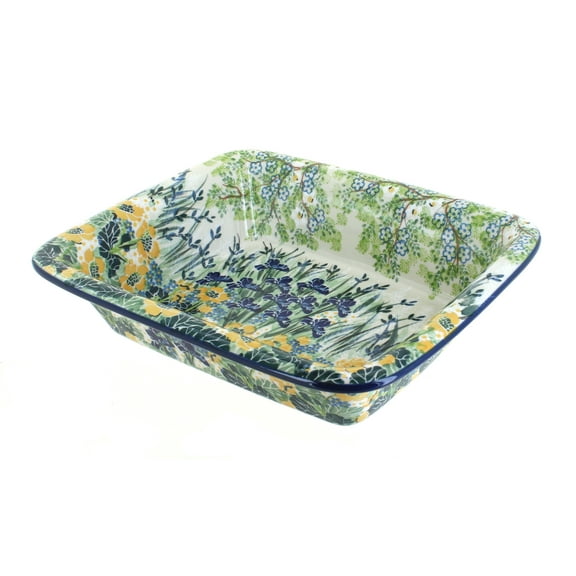 Blue Rose Polish Pottery Signature Garden Small Rectangular Baker