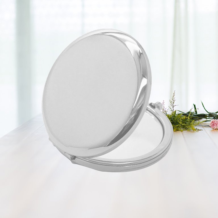★Fennec★ GLOSS POCKET MIRROR SILVER Portable Compact Folding Pocket Mirror Double Sided Round