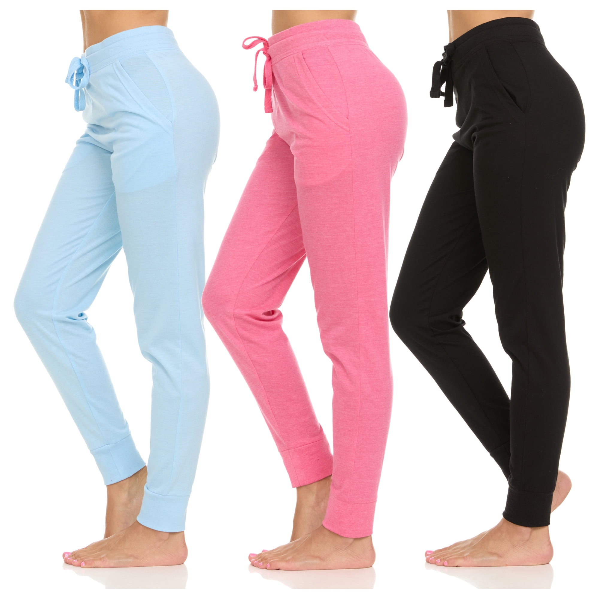 Womens Running Workout Yoga Leggings with Pockets and Ealstic Cuff, Pack of 3 Up to XXL