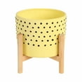 thumbnail image 5 of Flower Pot Planter On Stand for Home Decor - Ceramic Stoneware Indoor and Outdoor Garden Flower Pot for Orchids - Wooden Stand and Dot-Pattern Design for Living Room or Patio Display - 9", Yellow, 5 of 12