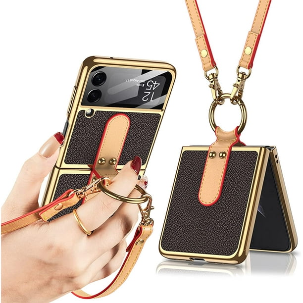Lisade Leather Case for Samsung Galaxy Z Flip 3 5G with Ring Strap