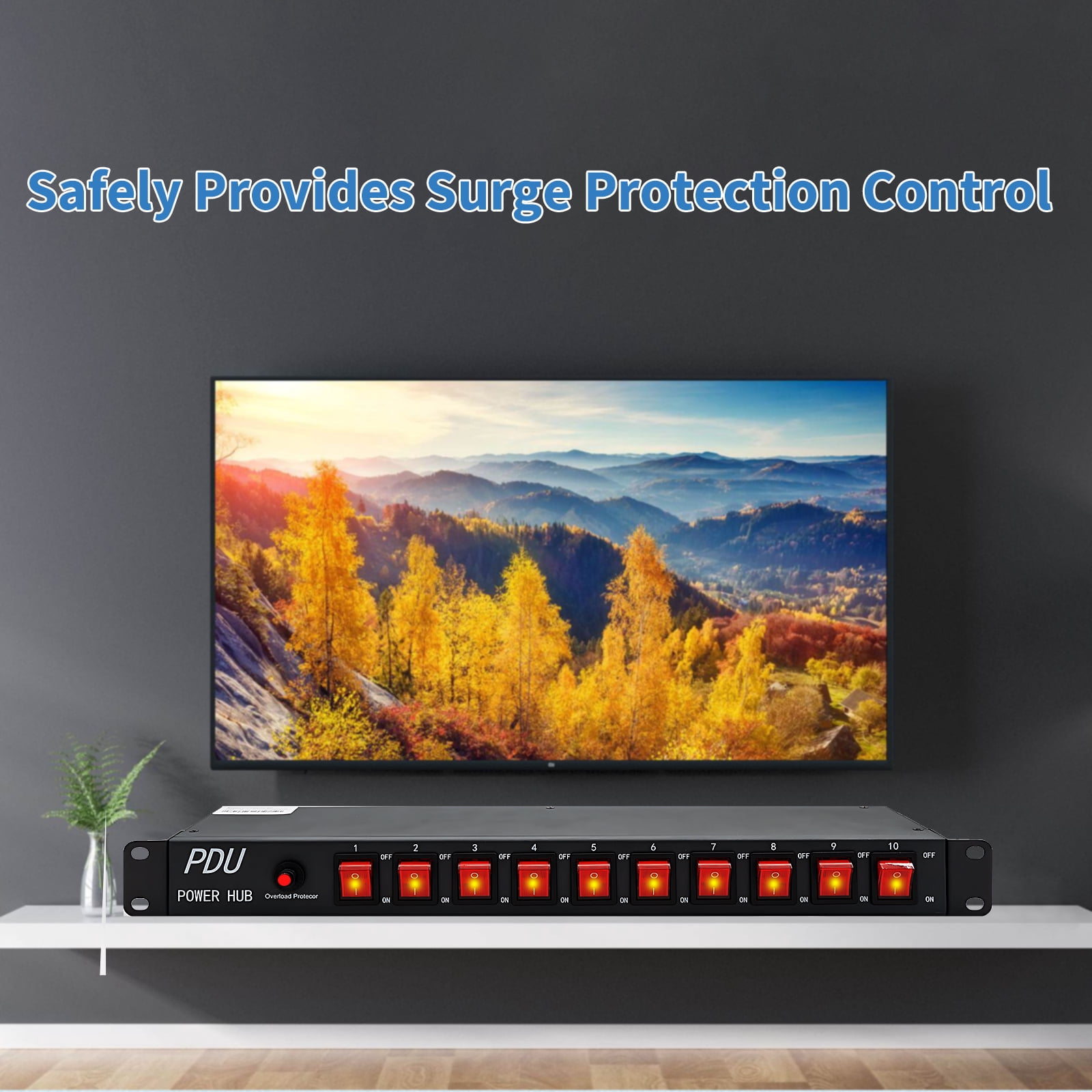 1U Rack Mount PDU Power Strip - Surge Protection AC 100V-240V-15A.for Network Server Racks, 6 Feet Heavy Power Cord