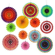 ecape party paper fans decoration,colored tissue paper fans for fiesta/wedding/birthday/carnibal/kids hanging decoraitons pack of 12 (colorful1)
