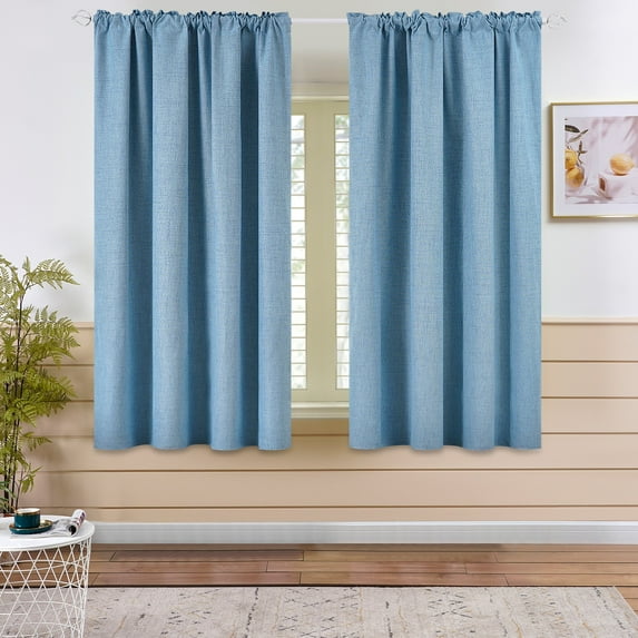 Topfinel Faux Linen 100% Blackout Curtains 63 inches Length for Bedroom Living Room Rod Pocket Window Curtains, Blue, 2 Panels