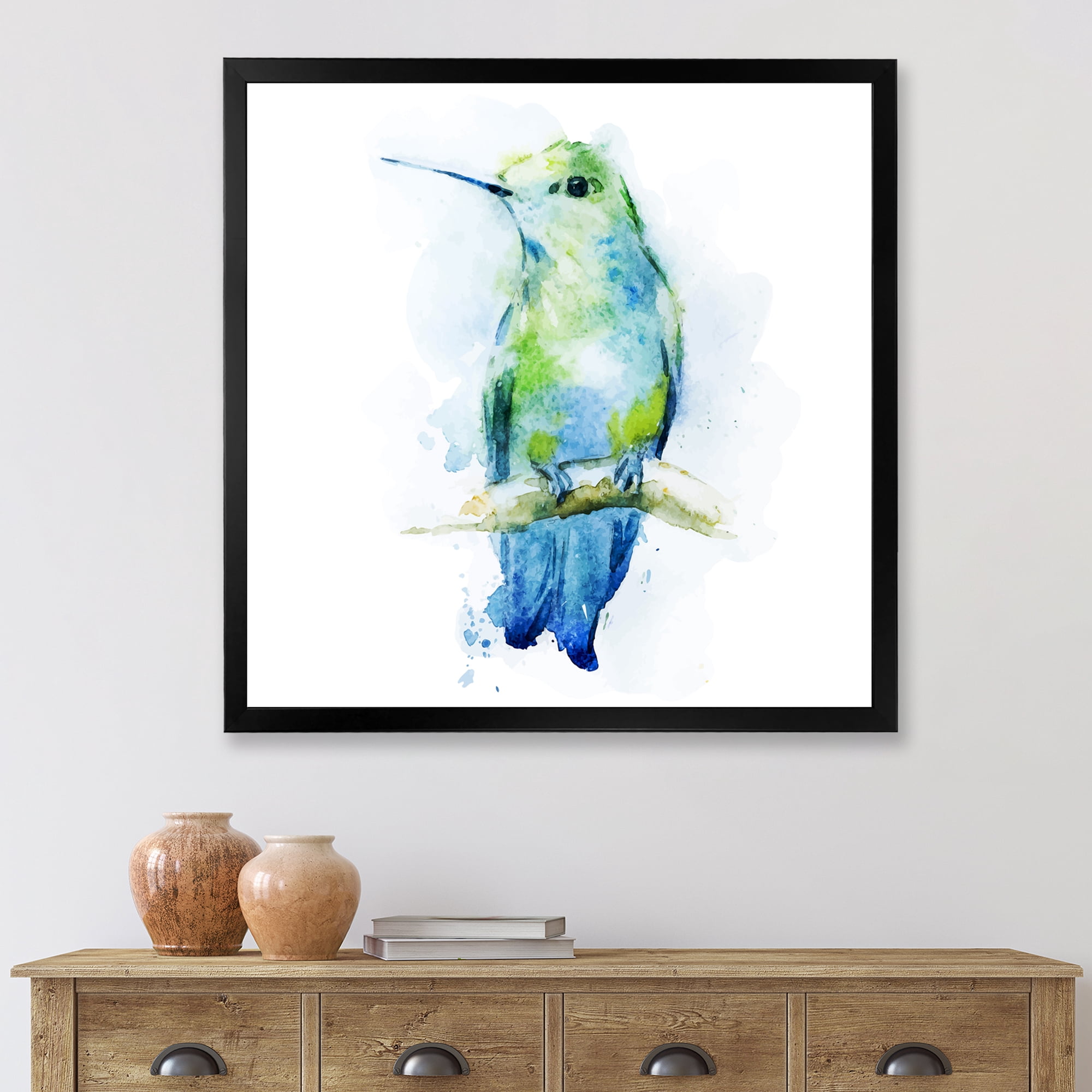 Designart 'Colibri Bird On Branch' Traditional Framed Art Print