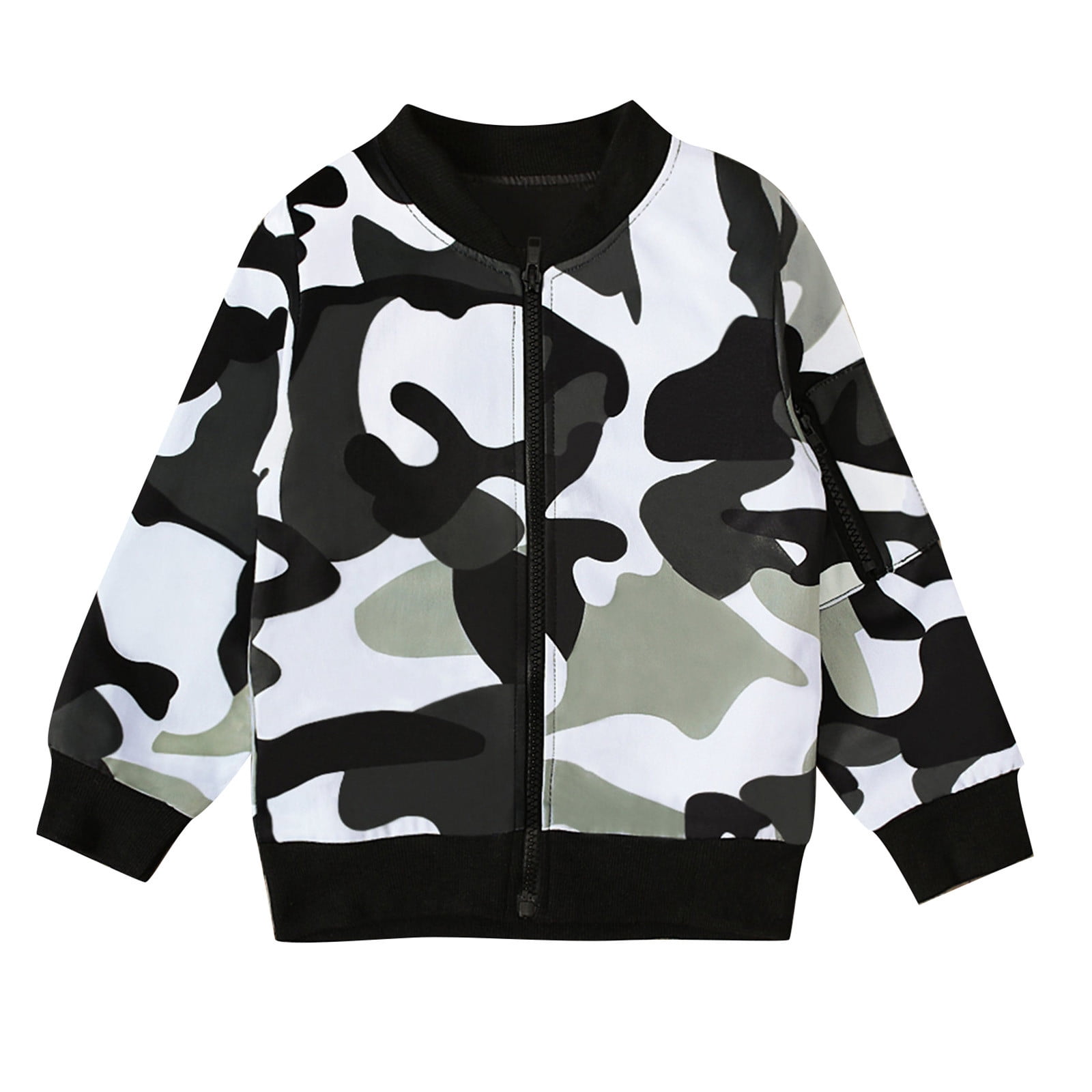 Dvkptbk Boys And Girls Zipper Up Jacket Fall And Winter Camouflage Printed long sleeved Round Neckline jacket