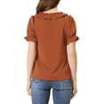 thumbnail image 3 of INSPIRE CHIC Blouse à Encolure Nouée pour Femme, Col à Volants, Manches Bouffantes, Poignets à Volants, Hauts Unis, P Brun, 3 of 5