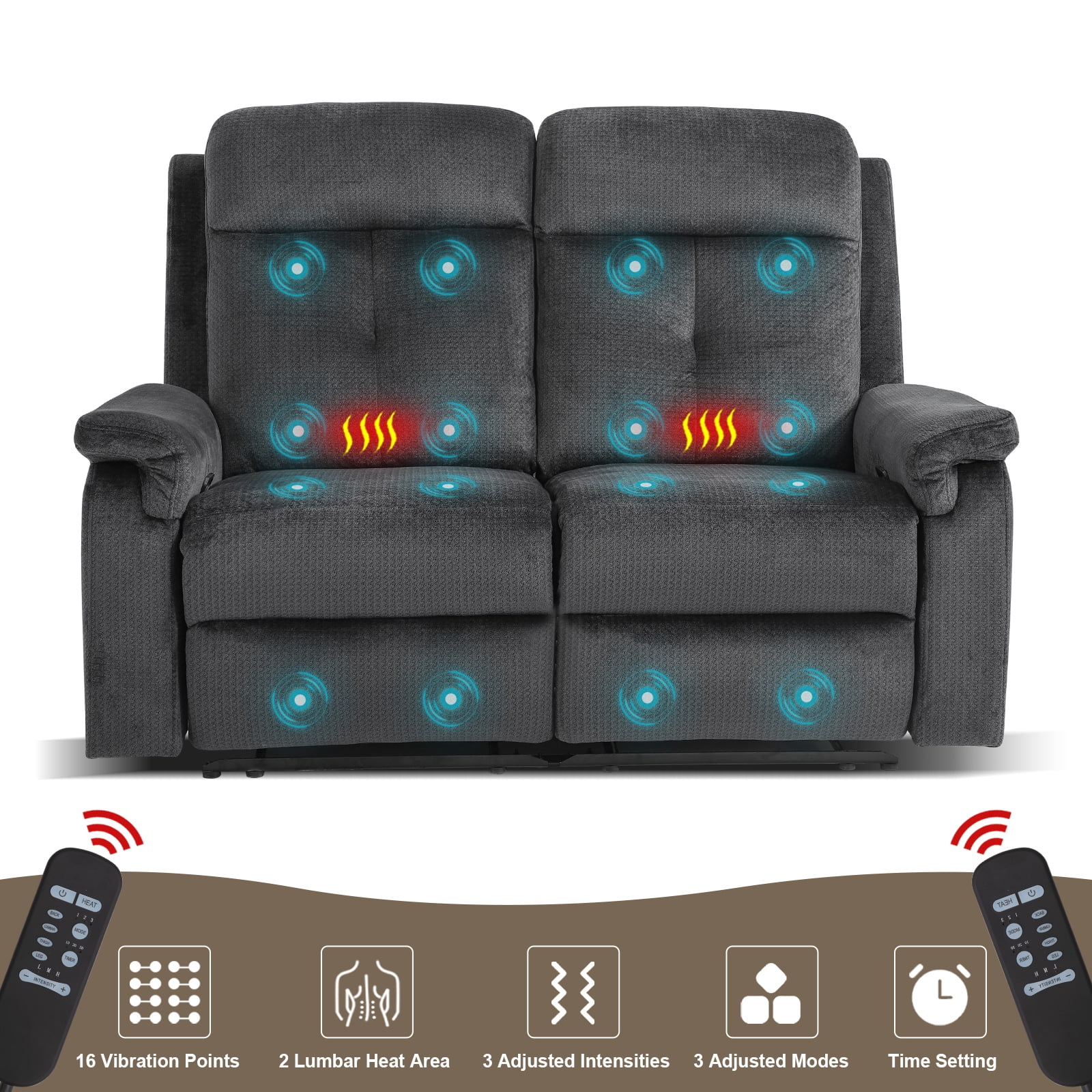 Fabric Loveseat Recliner Sofa with Heat and Massage, Wall Hugger Loveseat Recliner with Side Pocket, Reclining Loveseat for Living Room, Home Theater, RV