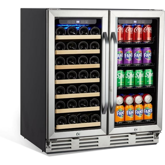 Towallmark Wine and Beverage Refrigerator, 30 inch Wine Fridge Dual Zone Hold 33 Bottles and 96 Cans, Digital Touch Control, Built-In or Freestanding