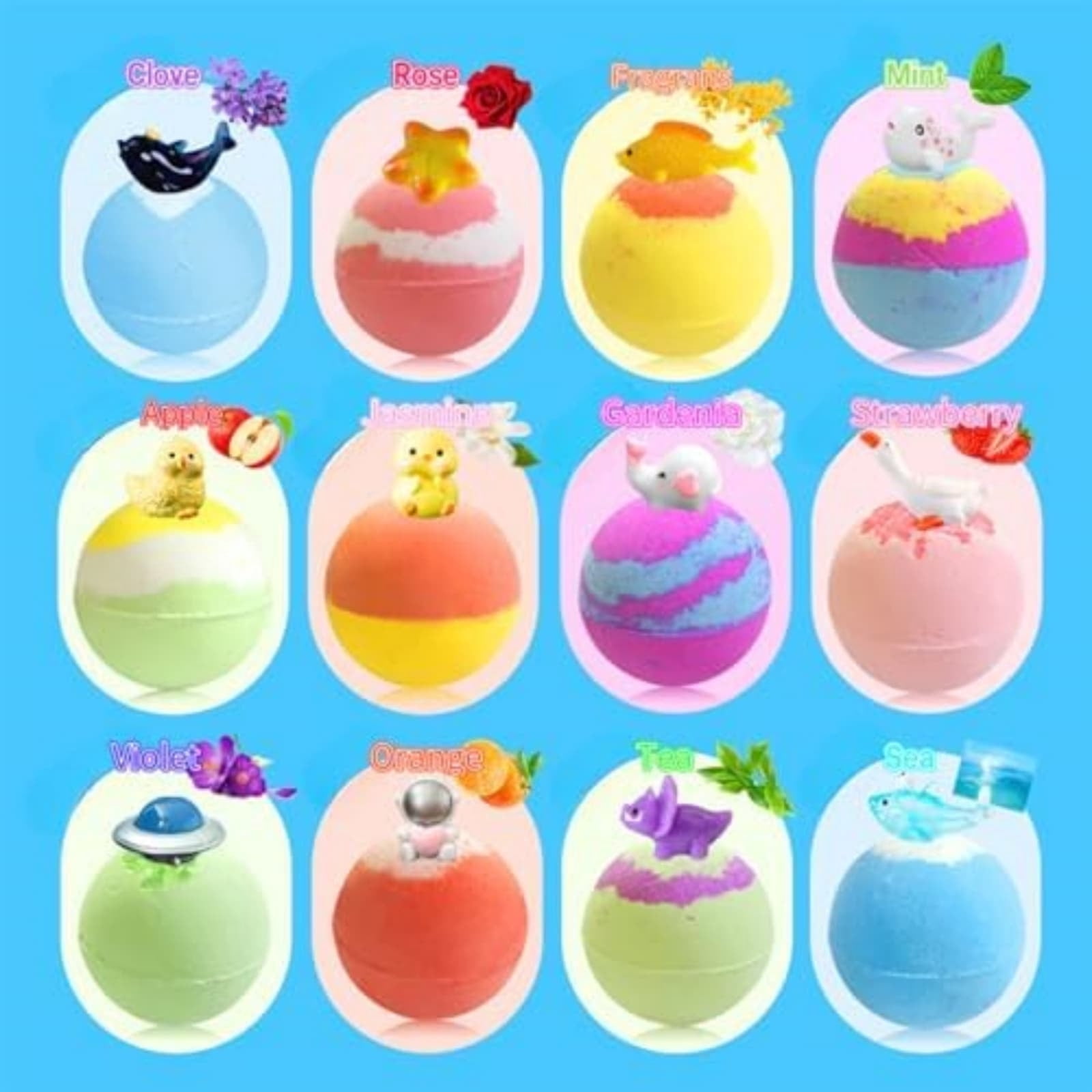 SZBAOAN 12PCs Natural Bath Bombs Box Set,Bath Salt Ball with Mega Bubbles & Hidden Surprise Inside,Bath Bombs Set with Surprise Ocean Toy,Natural Ingredient Bath Salt Skin-Friendly Bathing for Family
