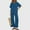 38#Blue, variant on Gmdeguo Casual Outfits For Women 2 Piece Wide Leg Trousers Suit With Button Down Cotton Linen Sets 3/4 Sleeve Blouse Baggy Pants Loungesuit Plain Oversized Shirts Pants