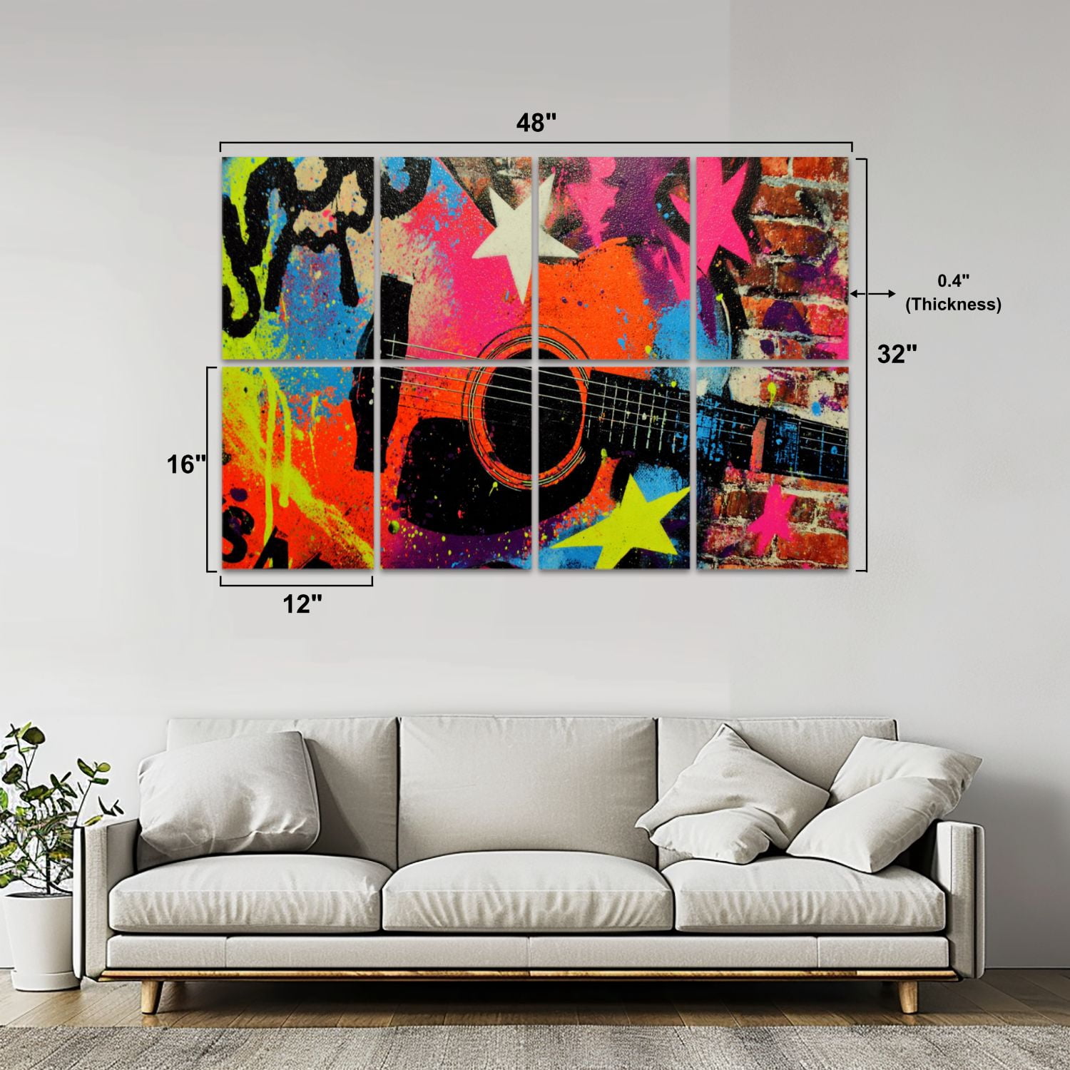 8 Pack Art Acoustic Panels Sound Absorbing Graffiti Guitar Vintage Music Themed Acoustic Guitar Musical Notes Decorative Soundproof Wall Panels Self Adhesive for Nursery Game Room Bedroom 48"x32"
