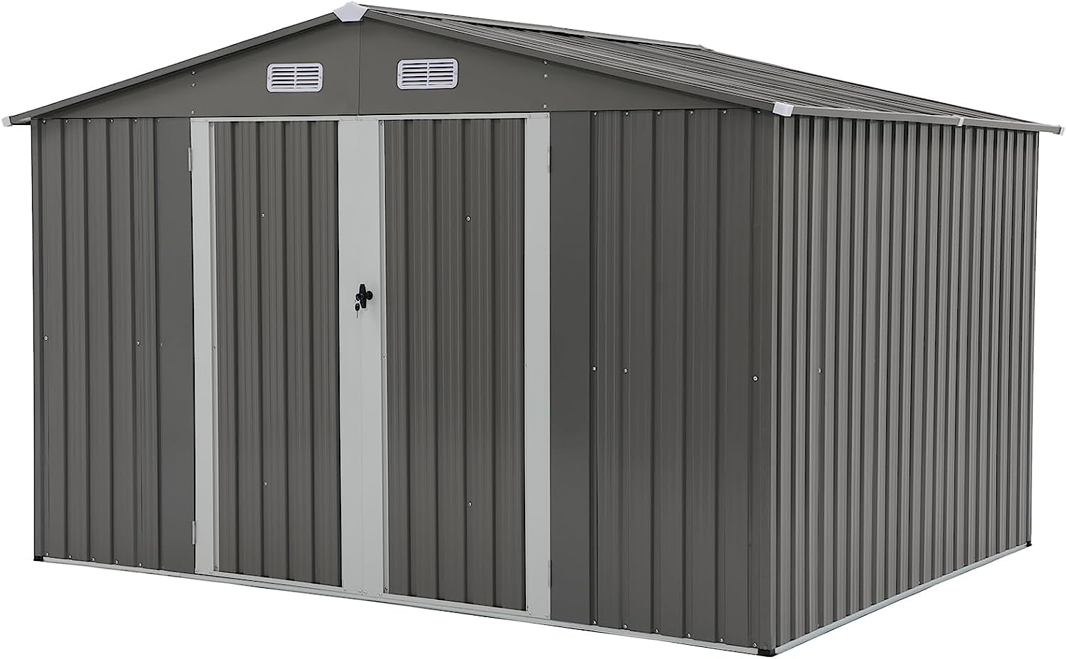 JOIVI Outdoor Storage Shed, 8'x10' Large Galvanized Steel Metal Garden Shed, Double Door W/Lock, Outdoor Storage House for Backyard Patio Lawn, Gray