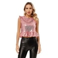 thumbnail image 3 of Mufeng Womens Big Girls Shiny Sequins Ruffled Sleeves T-Shirts Top Peplum Shirts Dance Crop Tops Pink 16, 3 of 6