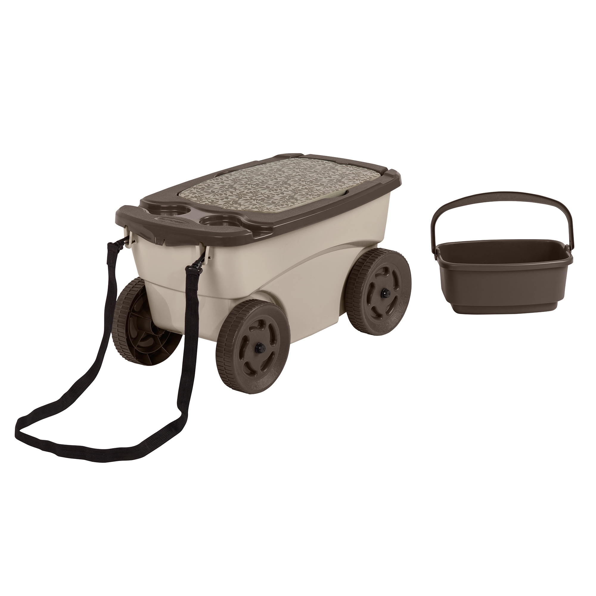 rolling garden scooter stool with tool tray