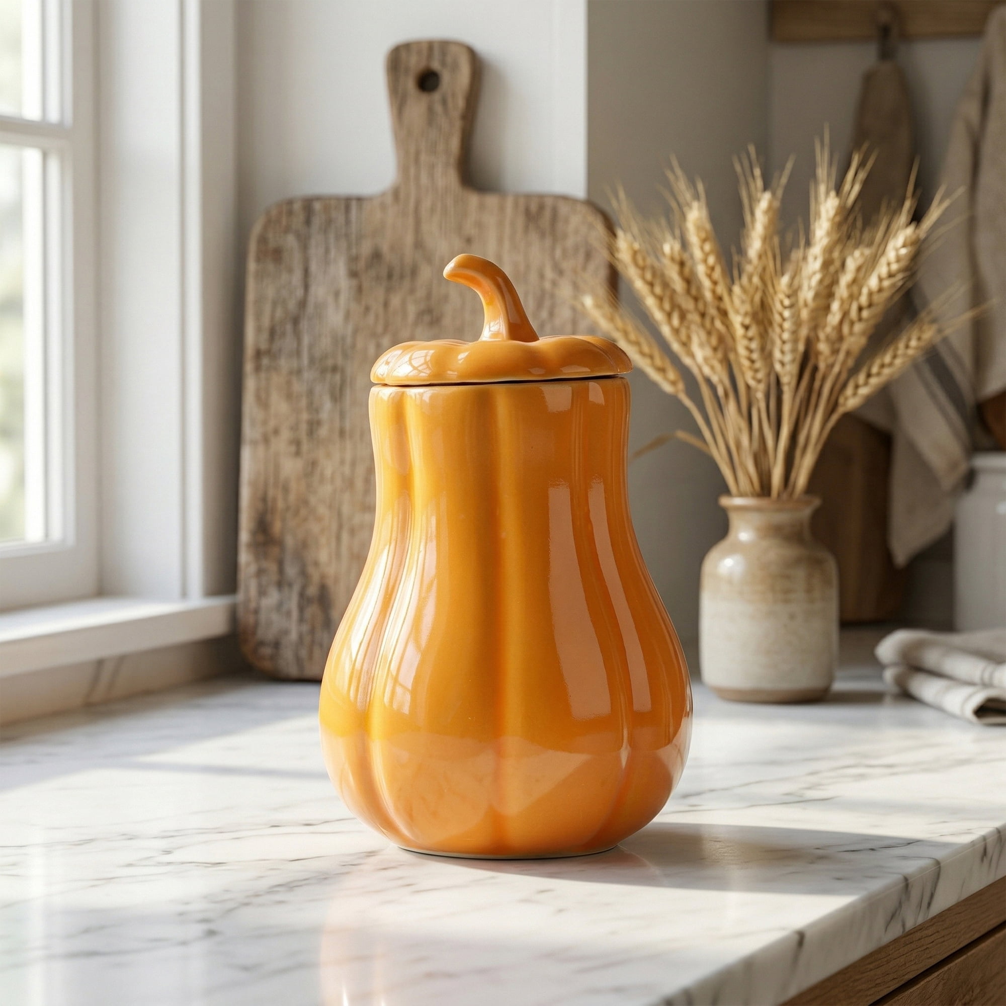 Unique Bargains Tall Pumpkin Shape Ceramic Jar with Airtight Lid for Fall Decor