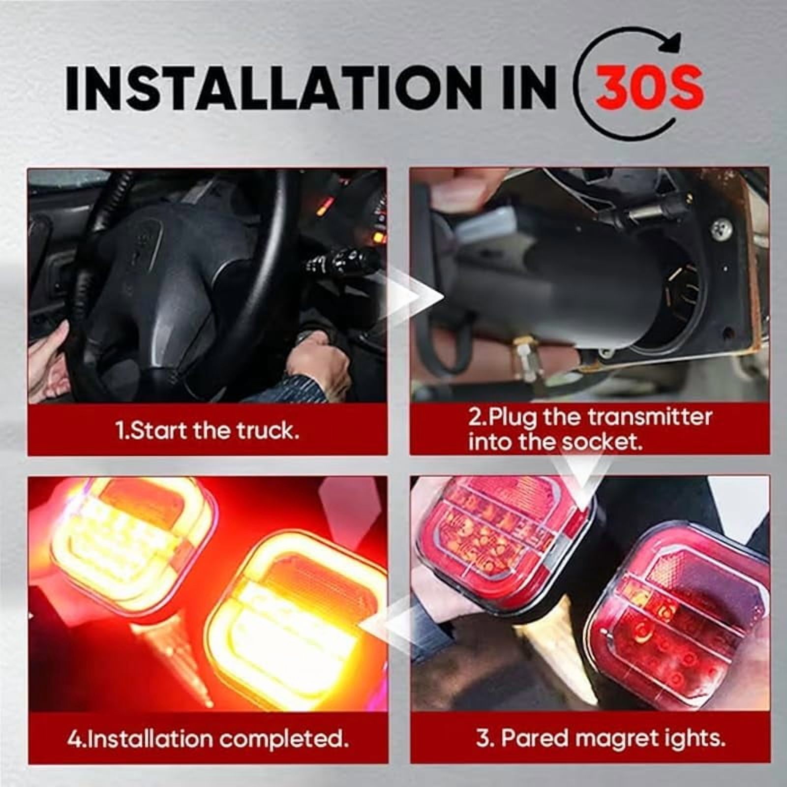 Wireless Led Trailer Lights Magnetic, 2025 New Rechargeable 24v Led Wireless Trailers Lights Magnetic Kit for Truck Rv Camper Boat Caravan (1Set)