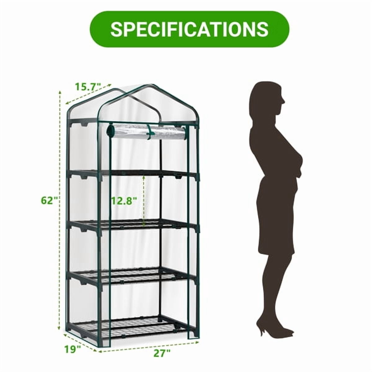 4 Tier Mini Greenhouse with PVC Cover & Roll-Up Zipper Door, Portable Waterproof Greenhouse for Garden Backyard, 27" x 19" x 62", Transparent
